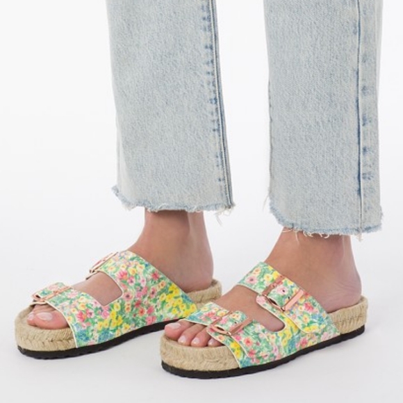 LoveShackFancy × Manebi Nordic Floral Leather Espadrille Sandal in Rainbow Skies - Picture 1 of 14